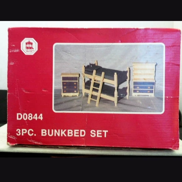 Vintage Doll House Bedroom Set with Blue and Cream Furniture - Picture 3 of 9